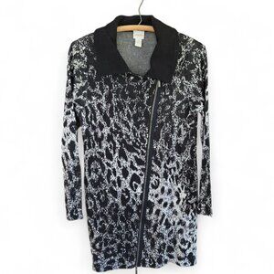 Chicos (Size 1) Medium Animal Print Long Sleeve Zip Front Sweater Dress Black &